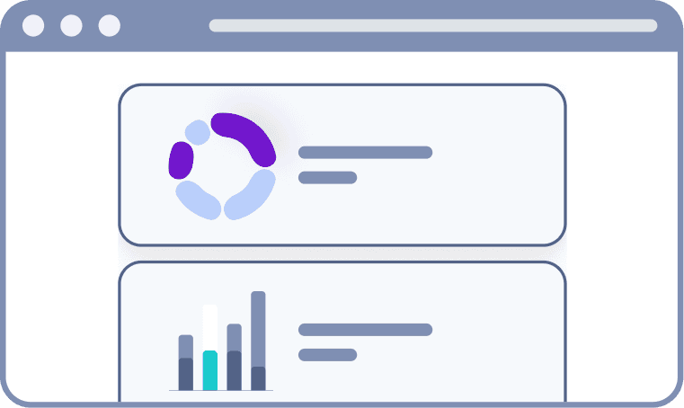 A digital illustration of a web browser window displaying a bar chart and a pie chart, set against a blue grid-patterned background, symbolizing data analytics and web performance insights.