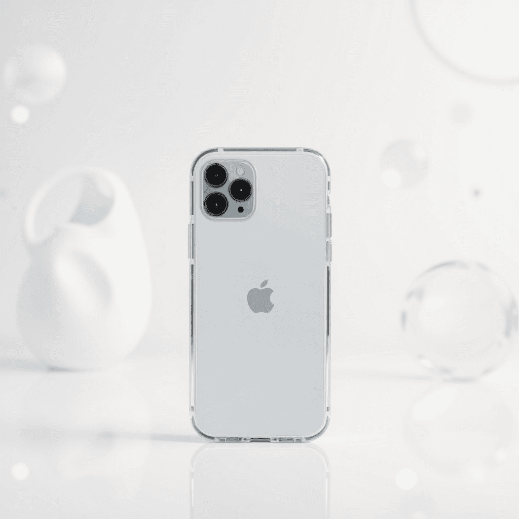product photography of a transparent mobile phone case