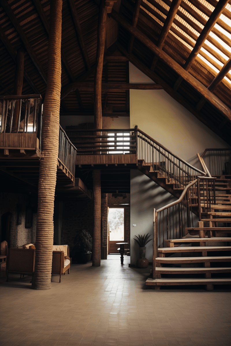 wooden house interior with a staircase