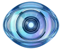 Glowing blue glass eye graphic