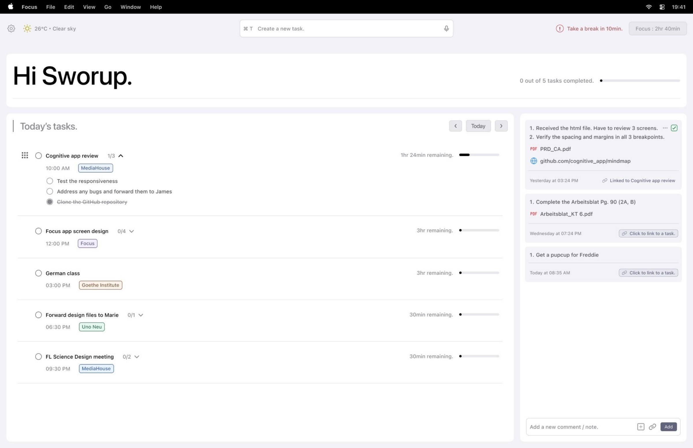 Full screen and updated view of the app homescreen