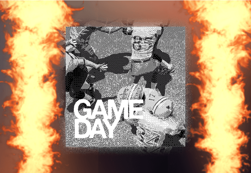 Party invitation with a touchdown and flames