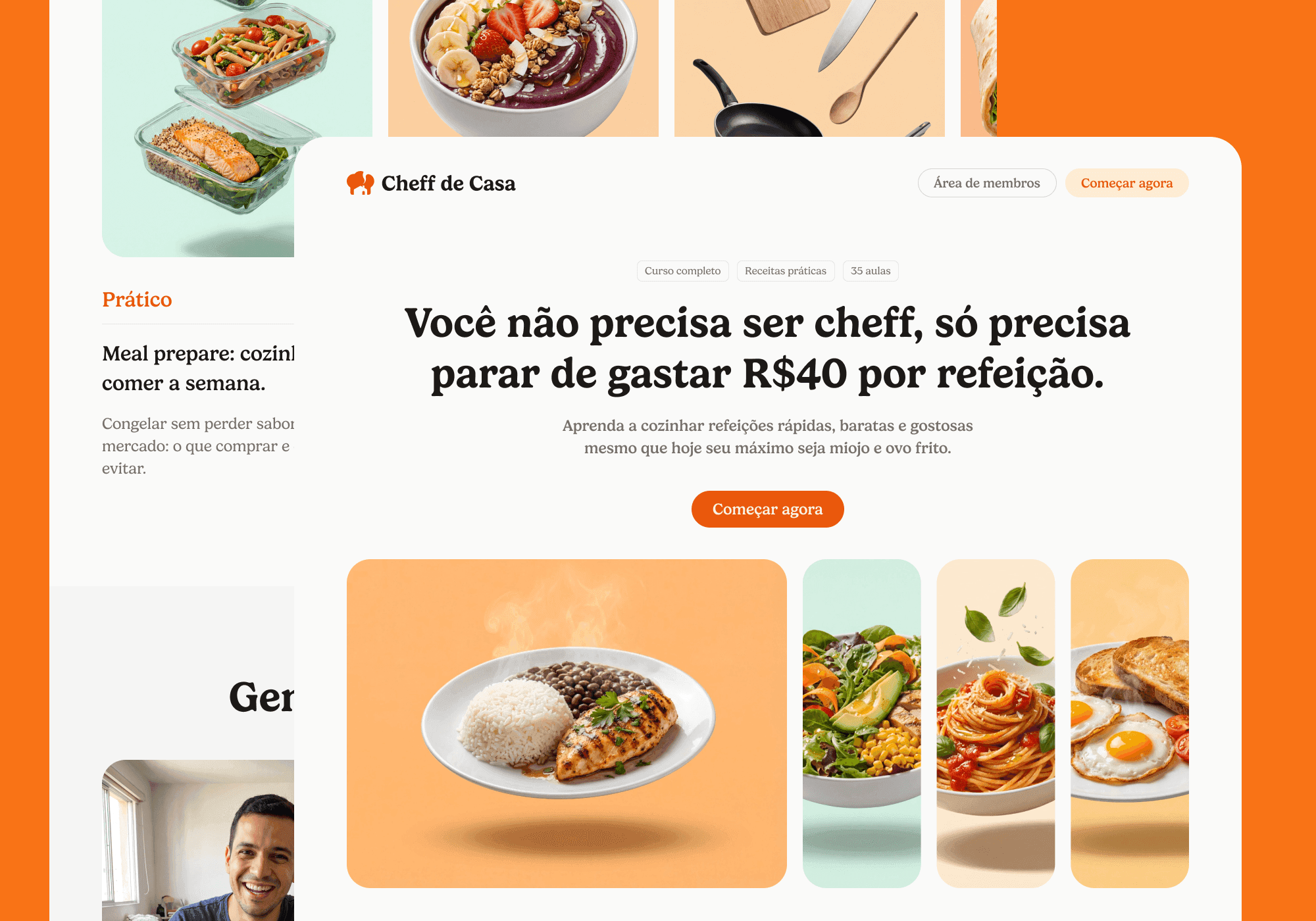 Landing page do curso Cheff de Casa com receitas práticas e acessíveis - projeto do Studio Responsivo