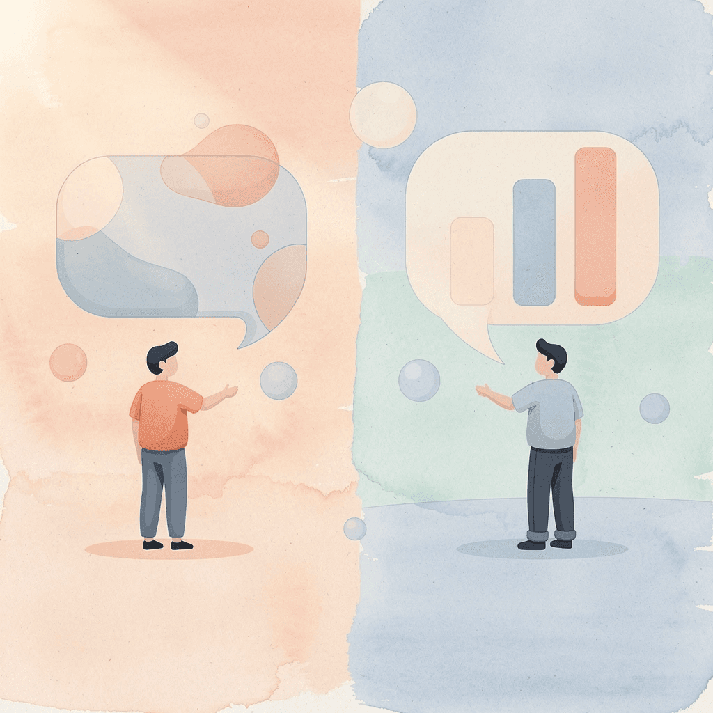 Split scene showing contrast between test-focused and discovery-focused reading approaches
