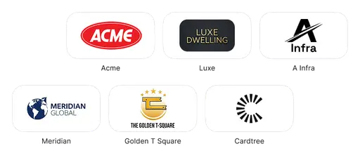 Grid of company logos including Acme and Luxe to build authority on a link in bio page.