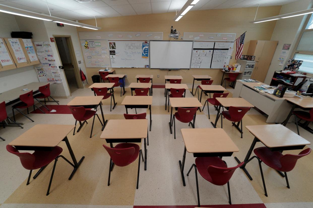 a typical classroom setting with desks