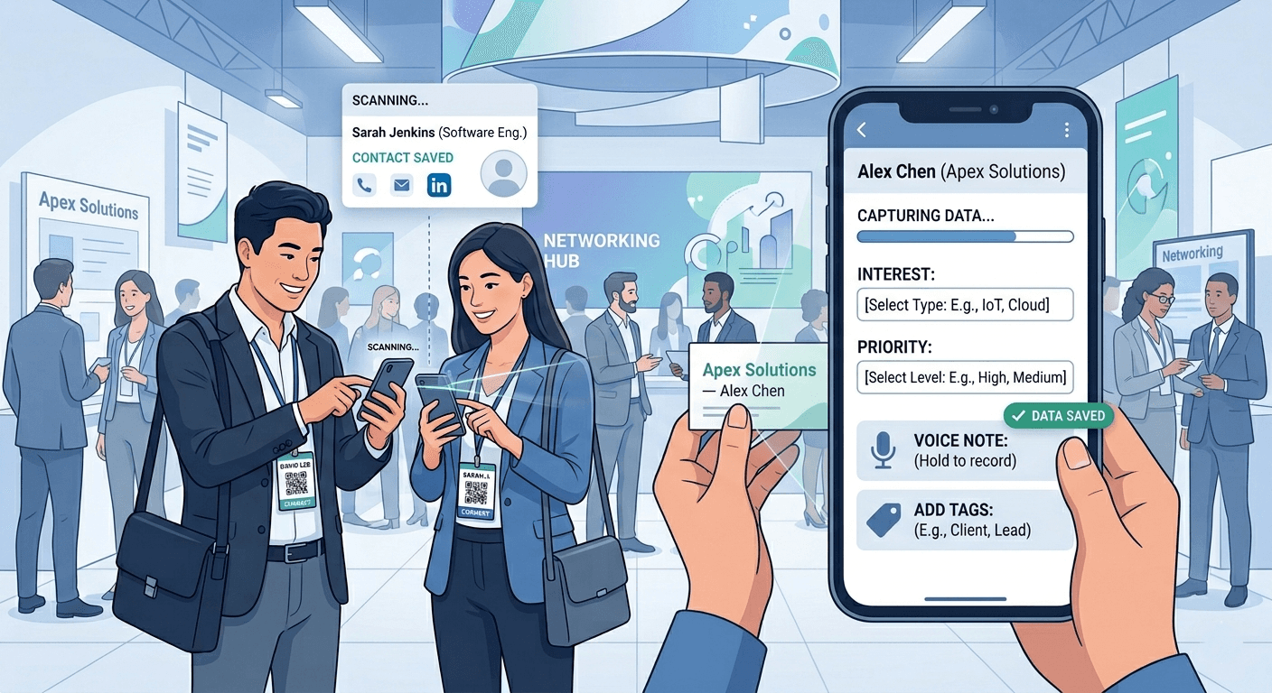 Capturing leads with context using a smart business card scanner app