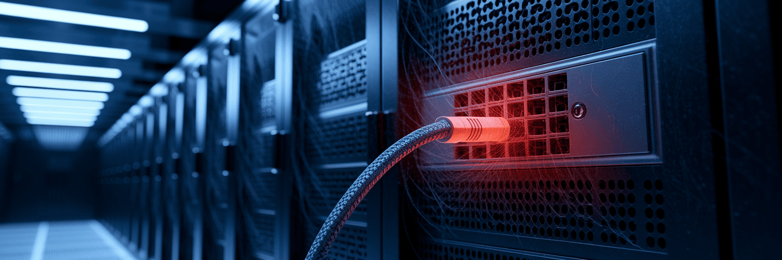 Outdated server rack representing legacy NCM risk.