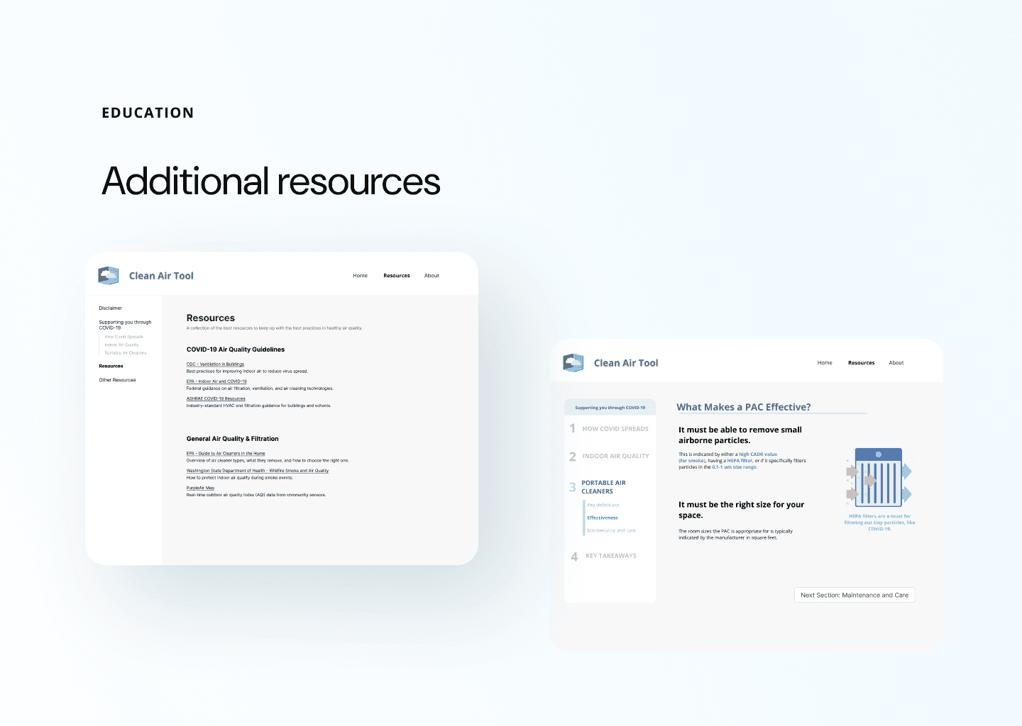 A mockup of resources and educational content.