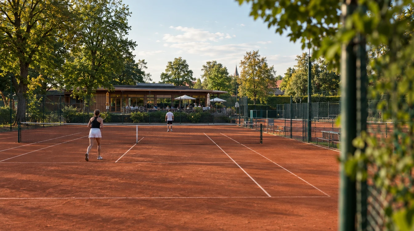 Tennis match on a clay court, AI-generated