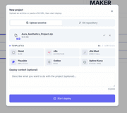 livemy.app New project dialog with a Gemini-built ZIP archive ready to deploy