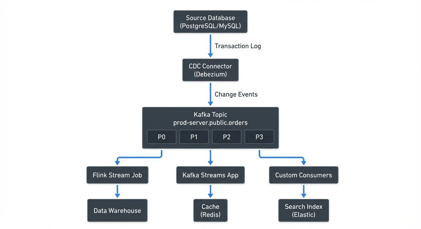 A typical CDC streaming architecture looks like this
