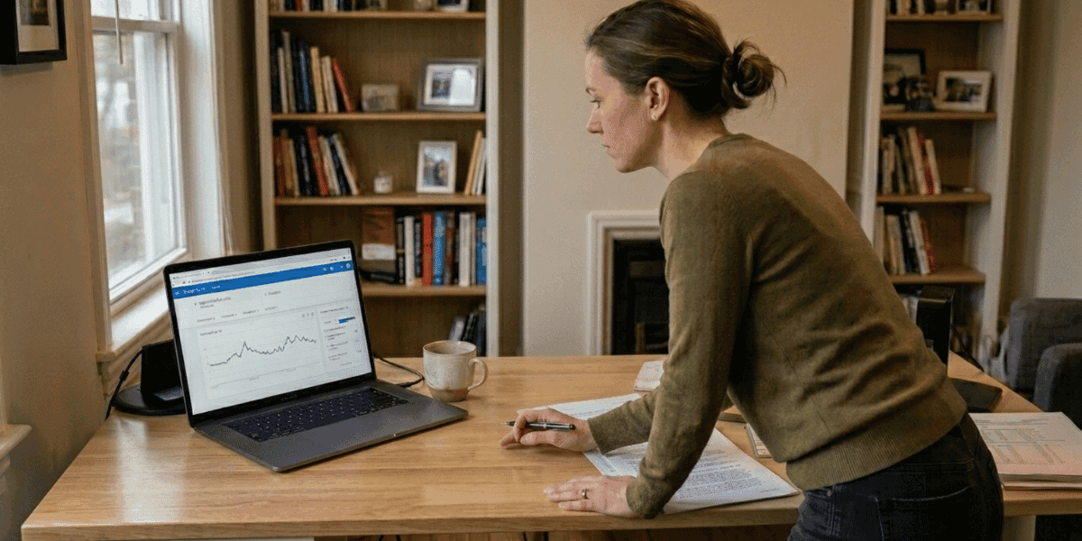 Woman analysing market demand data on a laptop
