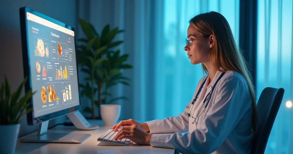 Nutricionista digitando senha em computador para proteger dados 