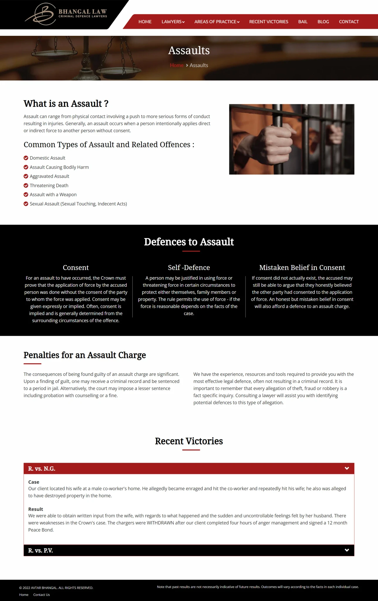 assaults page for bhangallaw website developed & designed by Dreams Agency Mississauga, Ontario