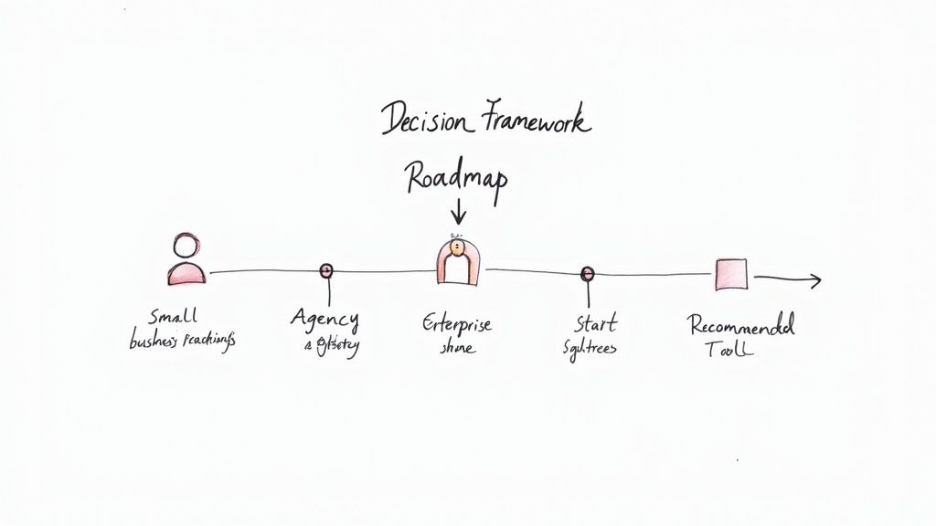 A person making a decision in front of a flowchart
