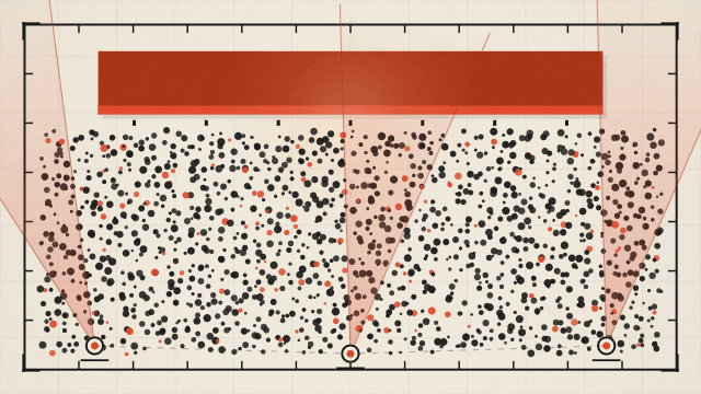 Bauhaus plan-view of an event room with stage slab, dense crowd dots, and sweeping camera cones in cream and hot orange — event video production. Raised Media Co.