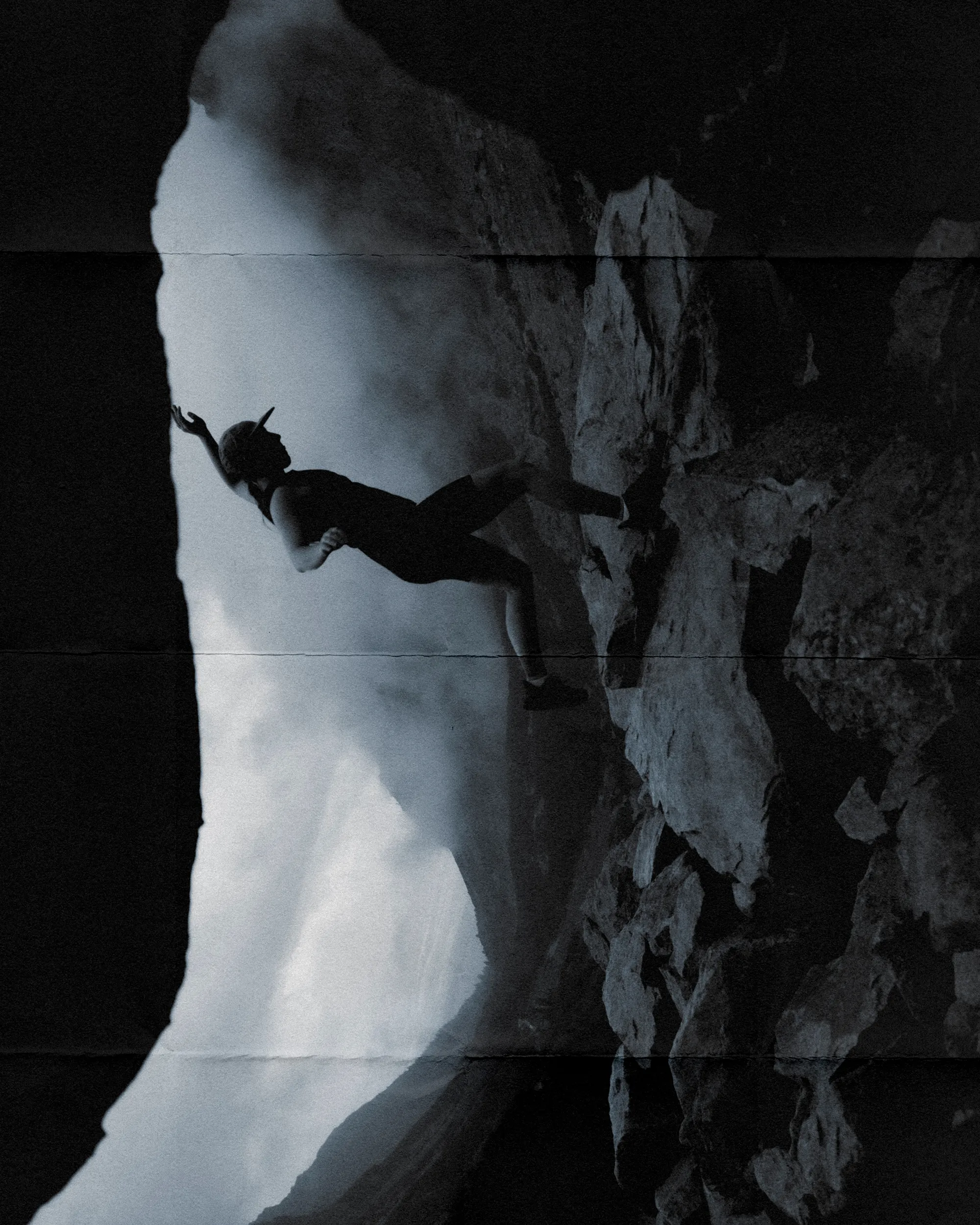 running woman hopping through the rocks.