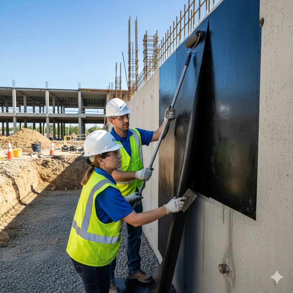 Waterproofing membrane application on foundation