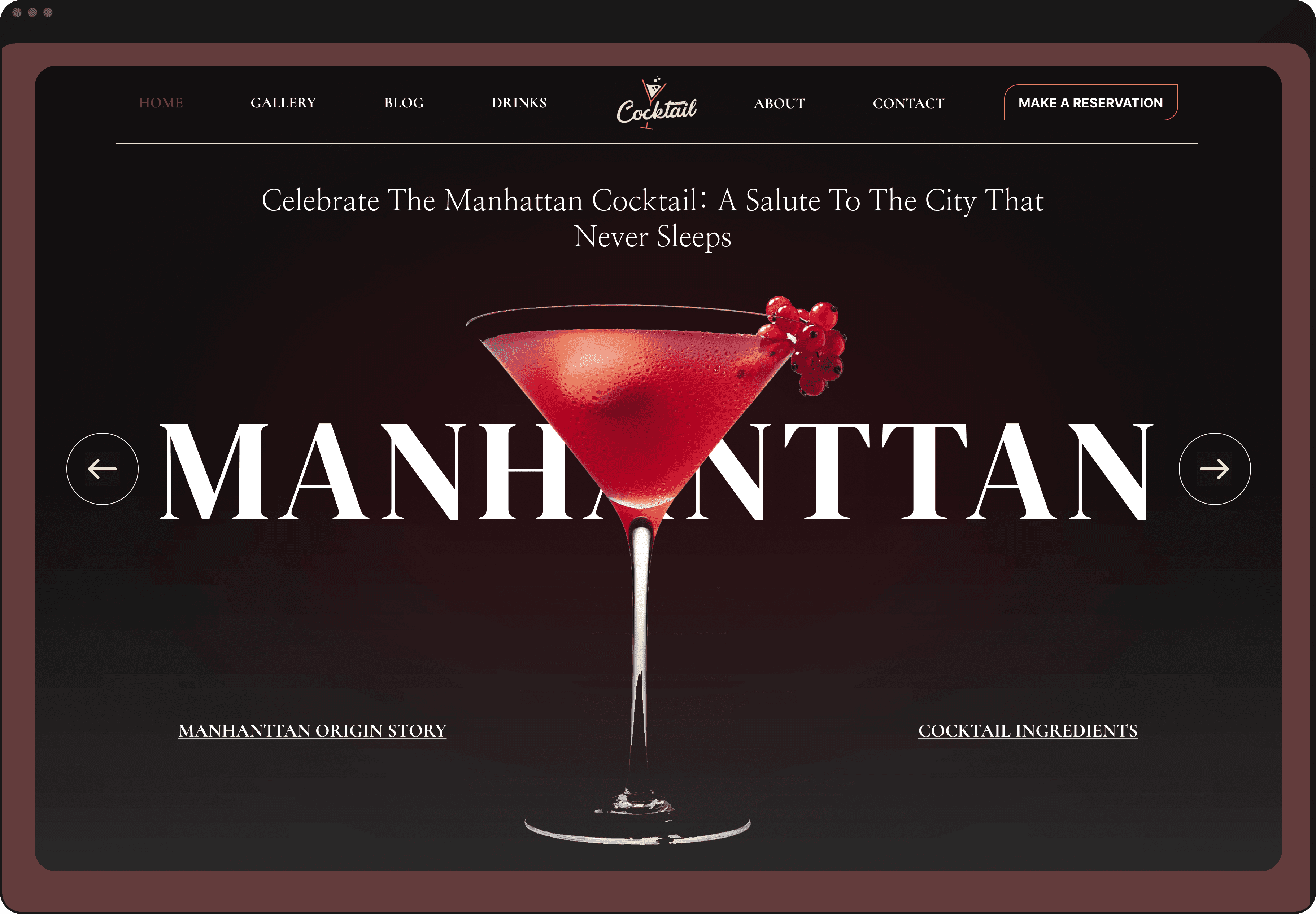 hero section of cocktail website