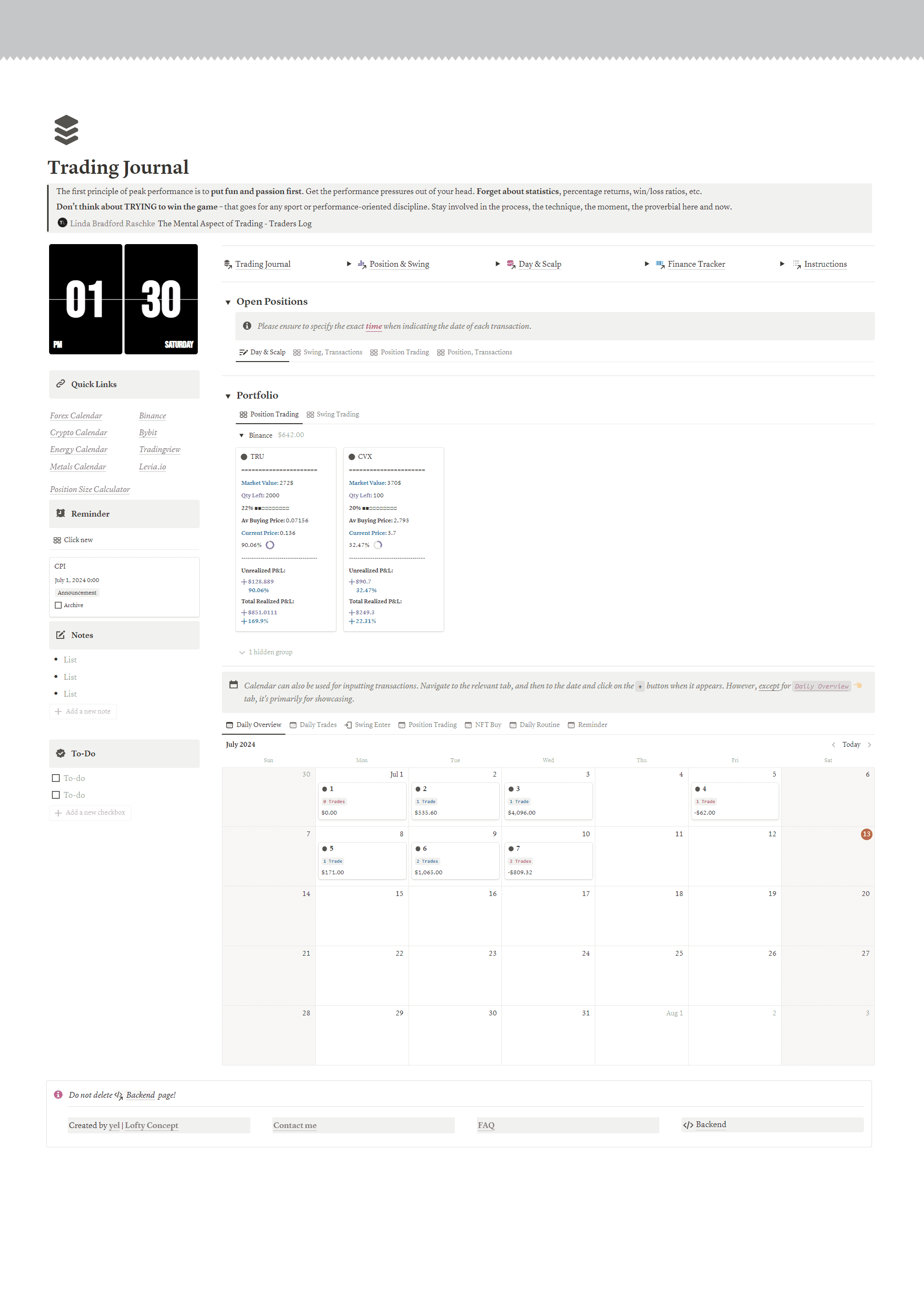 Notion Trading Journal template