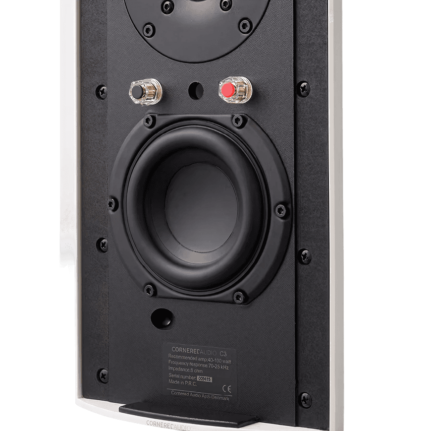 Speaker back with woofer and binding posts