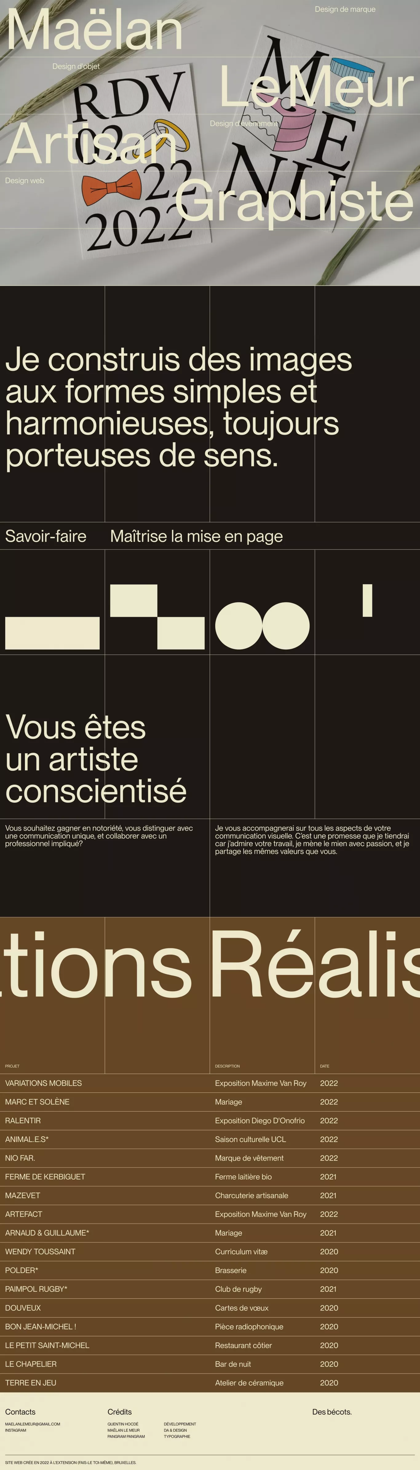 Maëlan Le Meur - Artisan graphiste portfolio page screenshot showcasing Design and Tech design