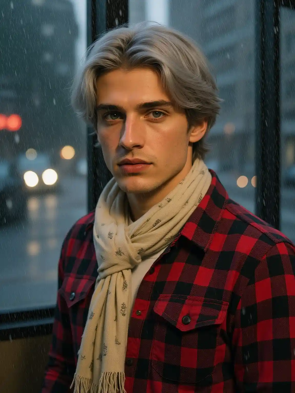 AI human generator shows a handsome boy in plaid shirt by window