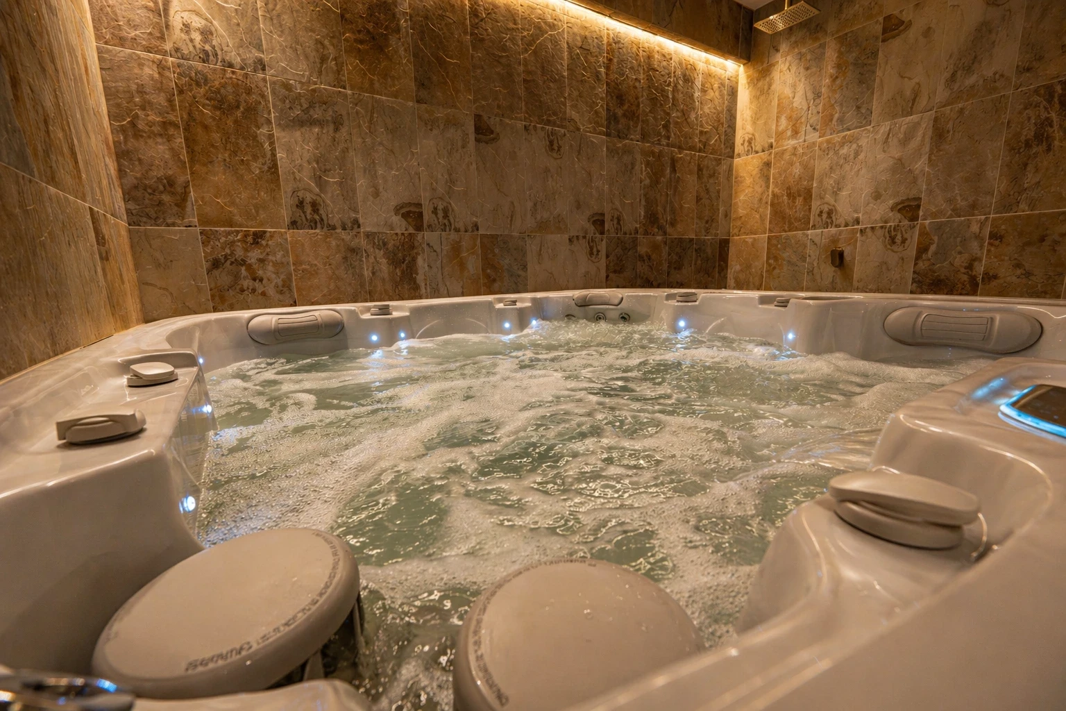 a hot tub sitting in the middle of a forest