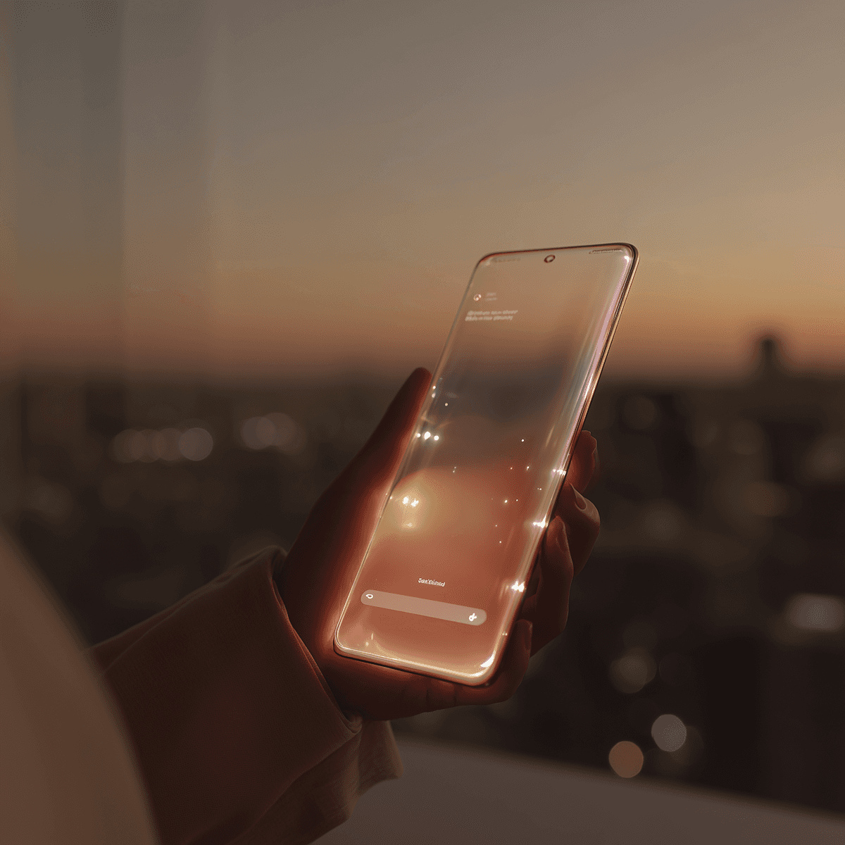 Hand holding glowing smartphone