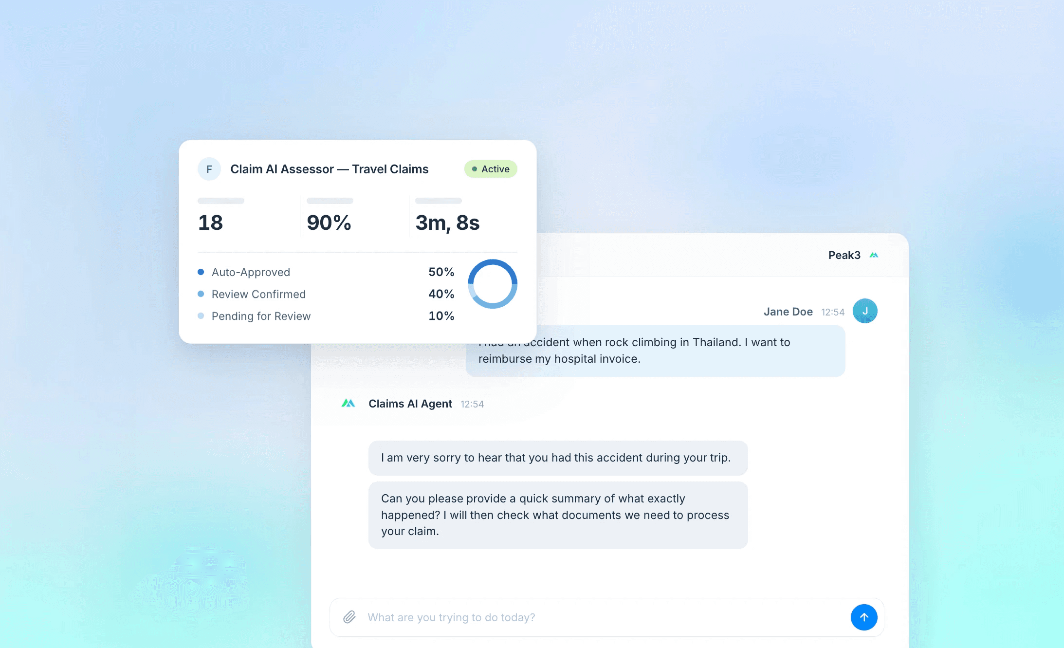 A user interface with a dashboard displaying statistics and options in a light blue theme.