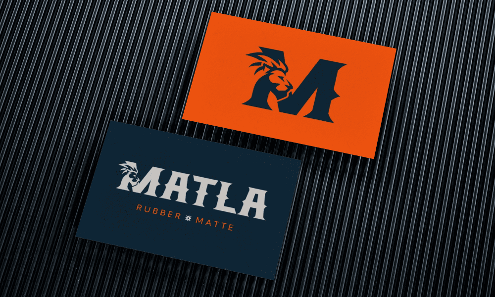The logo on cards on a rubber background.