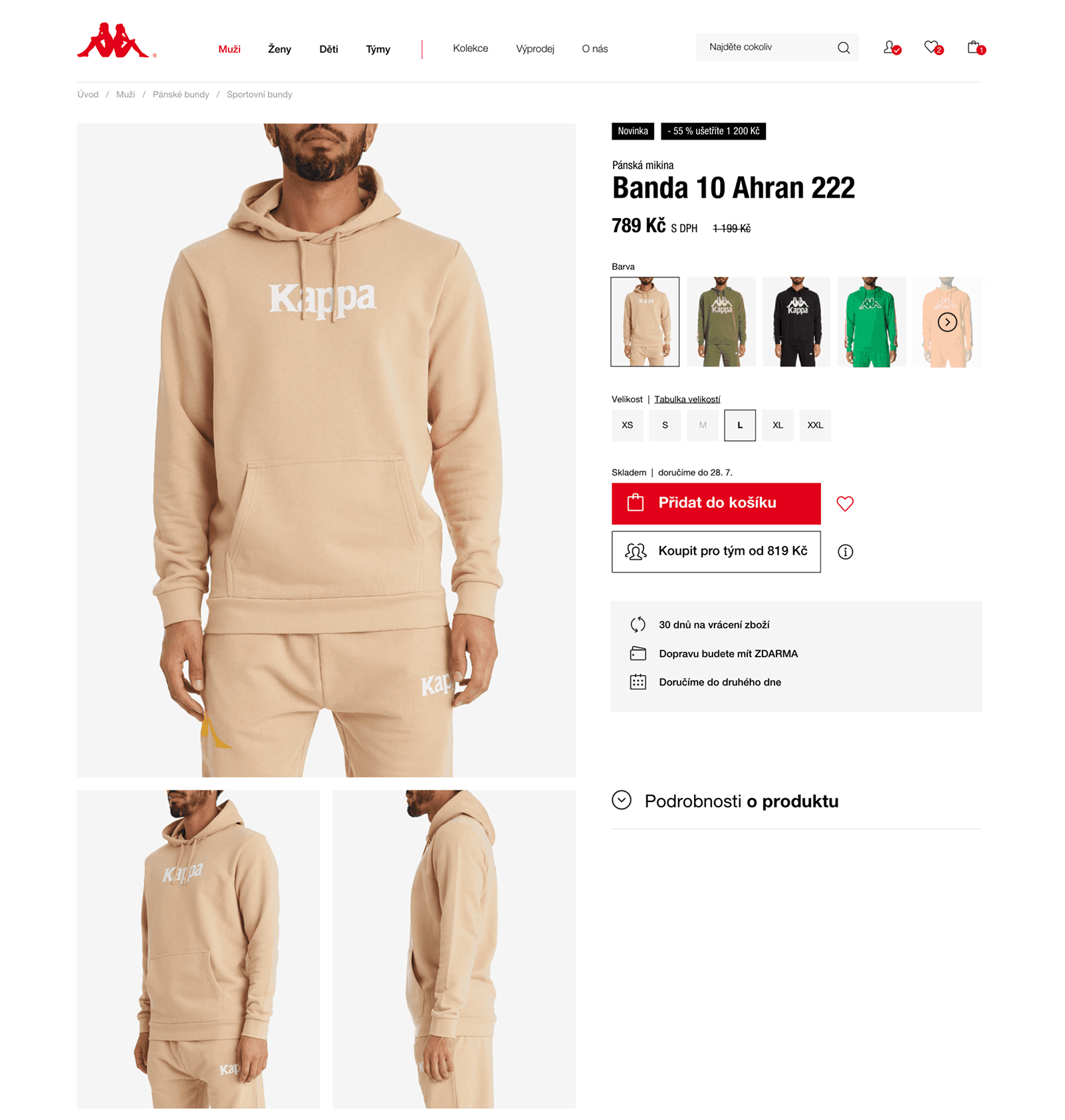 Screenshot of Kappa wear e-shop