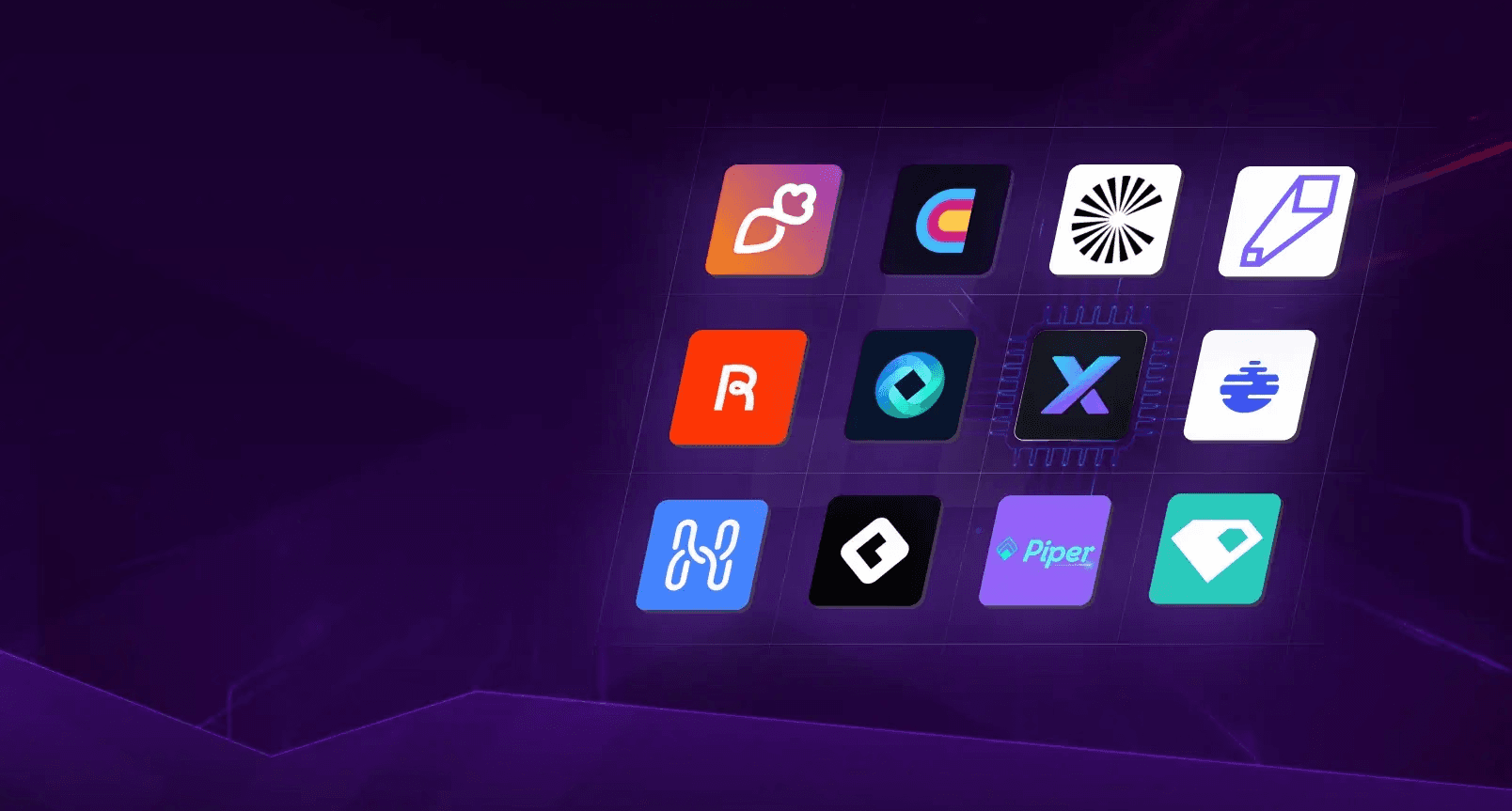 Grid of digital application icons -  AI Sales Prospecting Tools