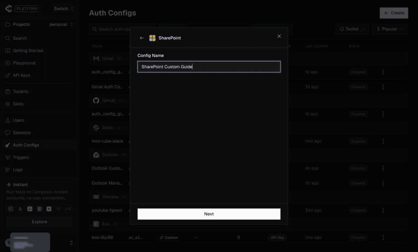 Name the SharePoint custom auth config
