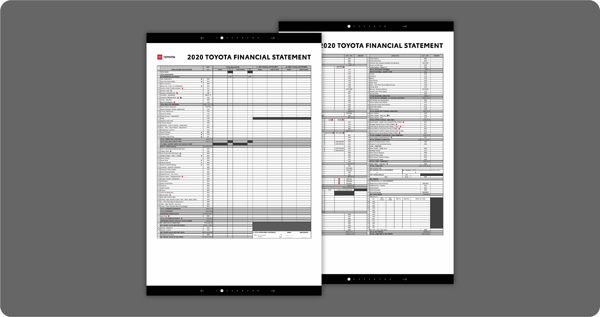 Toyota Interactive PDF table of contents pages