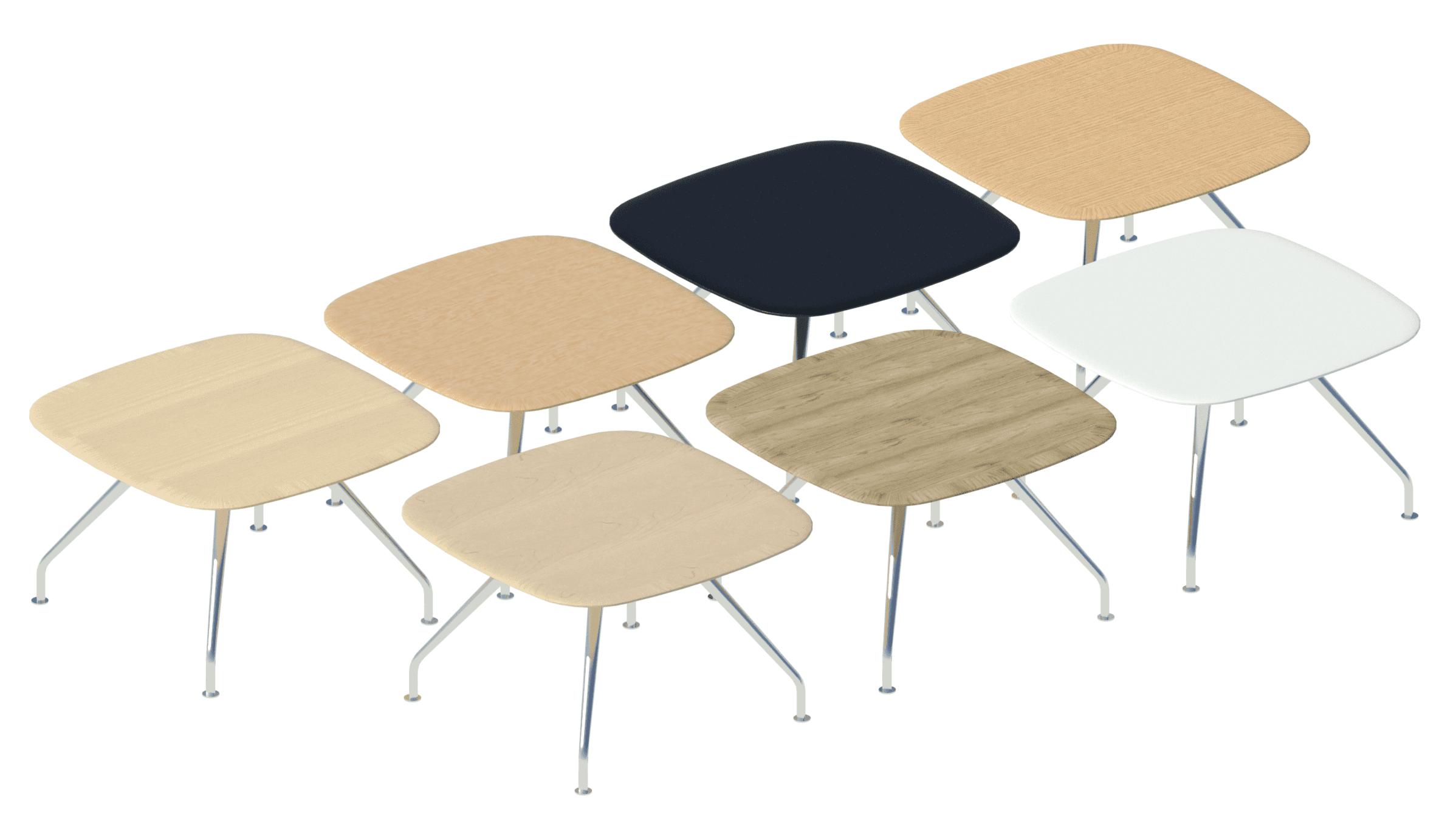 All Graph tables come in seven table materials - Elm, Beech, Black Plastic, Ash, Maple, Walnut and White Plastic. 