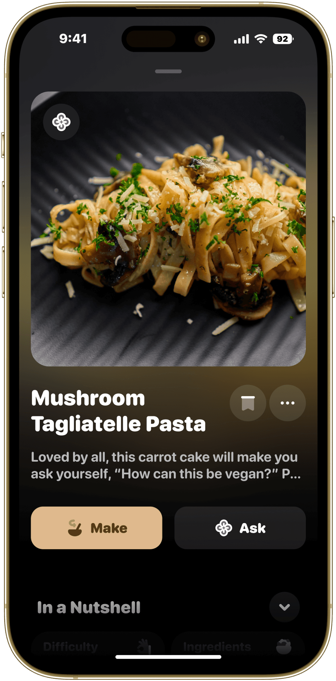 whatz2eat recipe card view screenshot iphone 14 pro gold