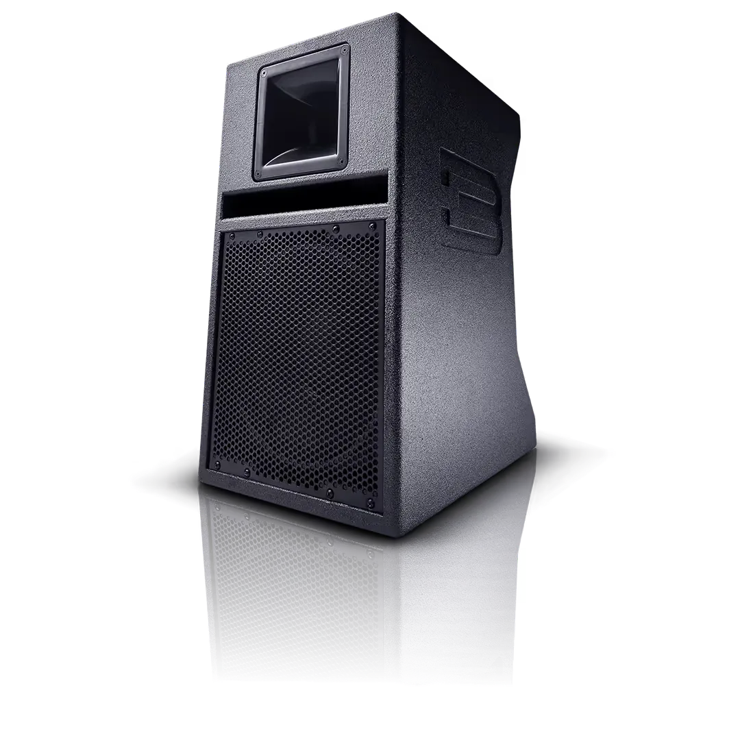 Black loudspeaker with horn and grille