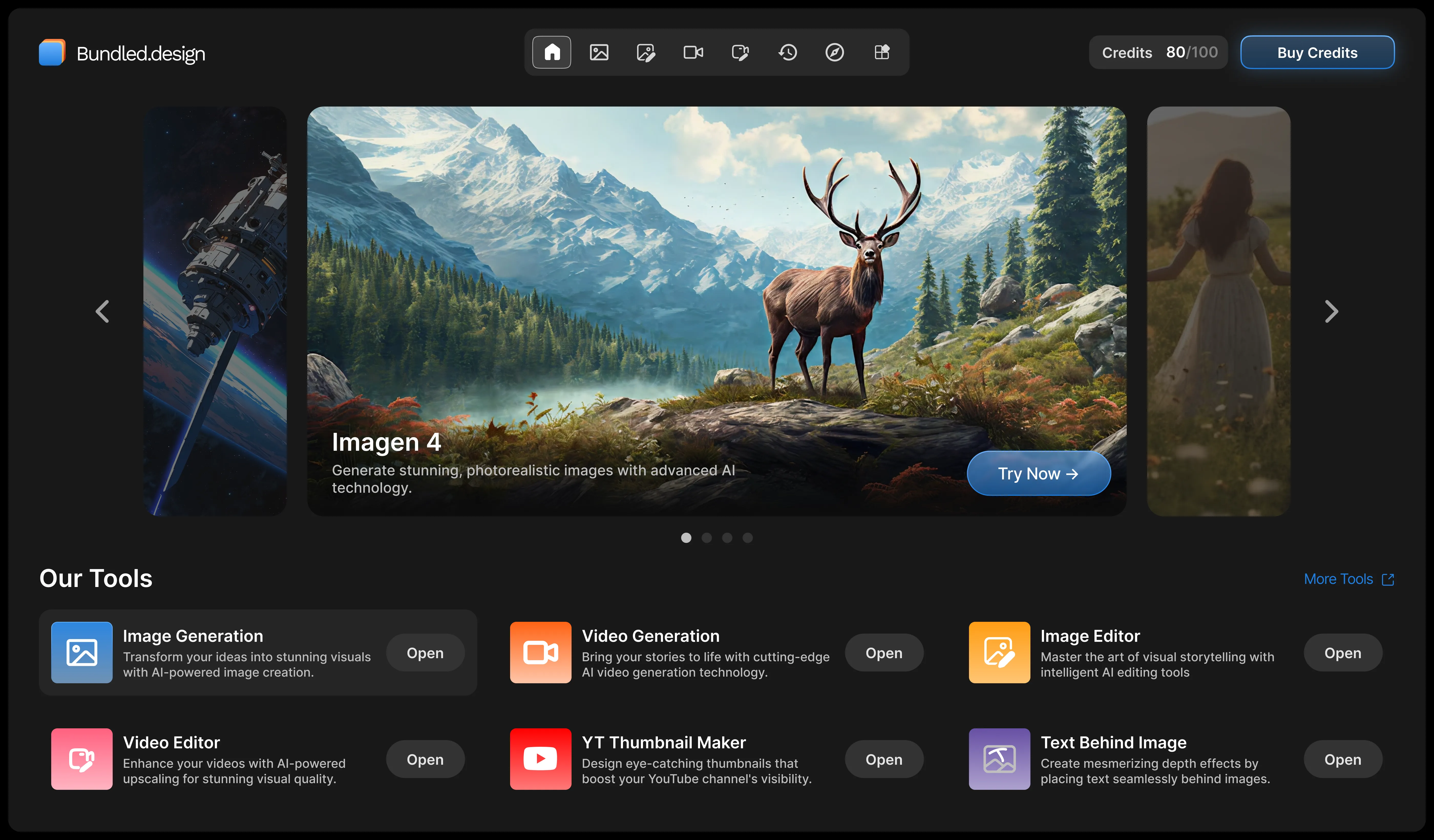 Hero section with tools hover effect.