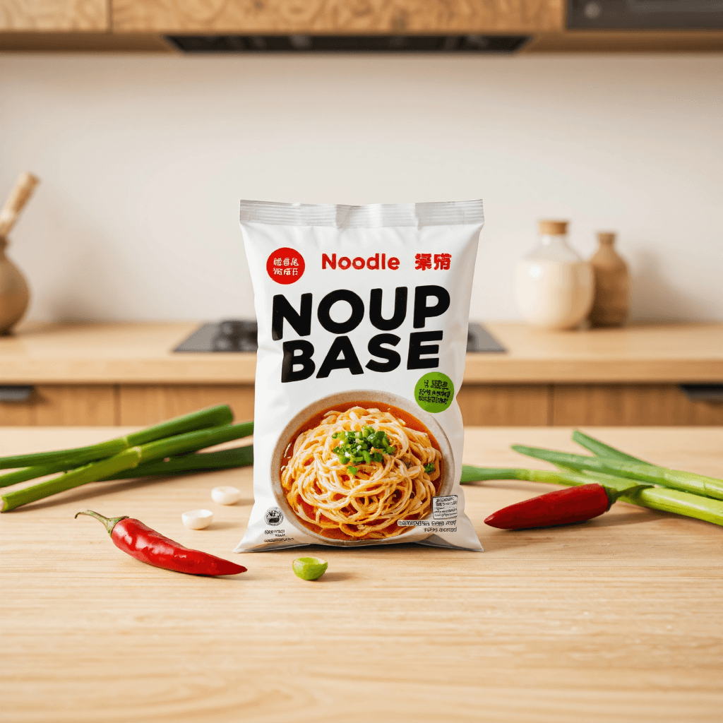 product photography of a packet of noodle soup base