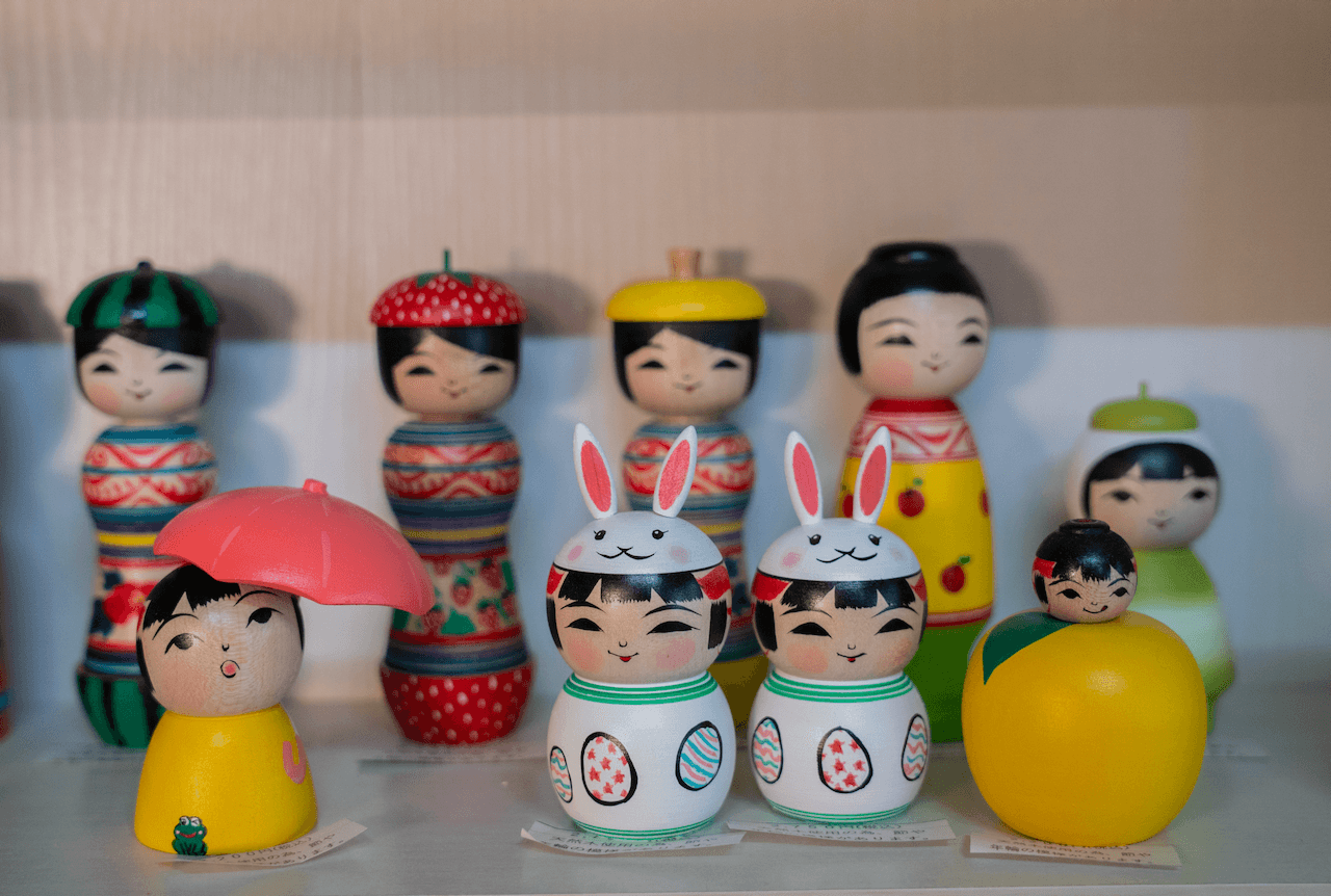 Kokeshi dolls of different themes and styles