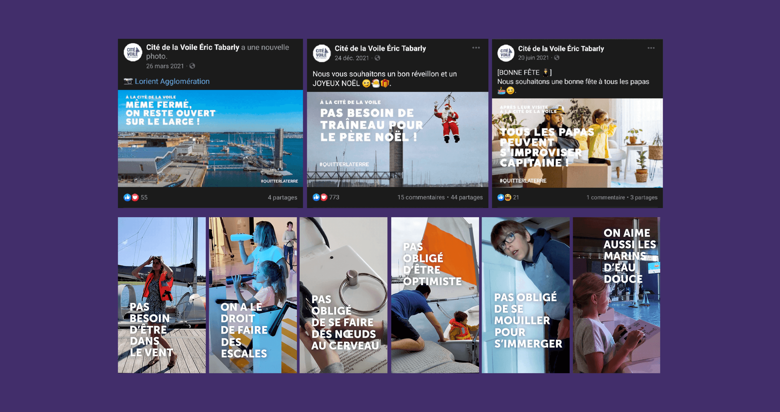 Postes et stories facebook pour le compte la Cité de la Voile Éric Tabarly