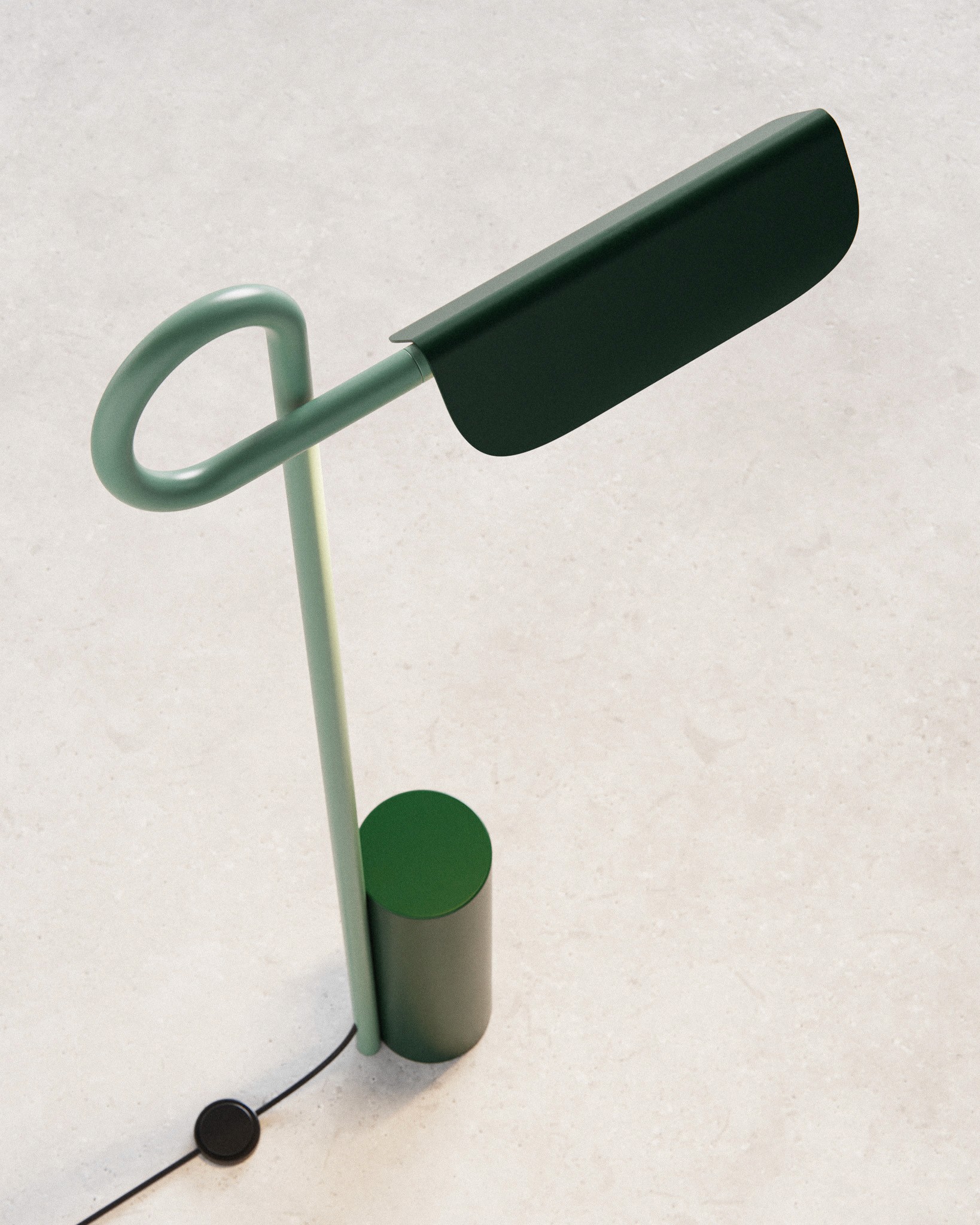 Loops Floor Lamp overhead detail showing sculptural loop and shade in sage green and forest green