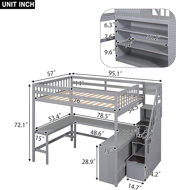 The full size loft bed offers a sleek and contemporary look, ideal for productivity.