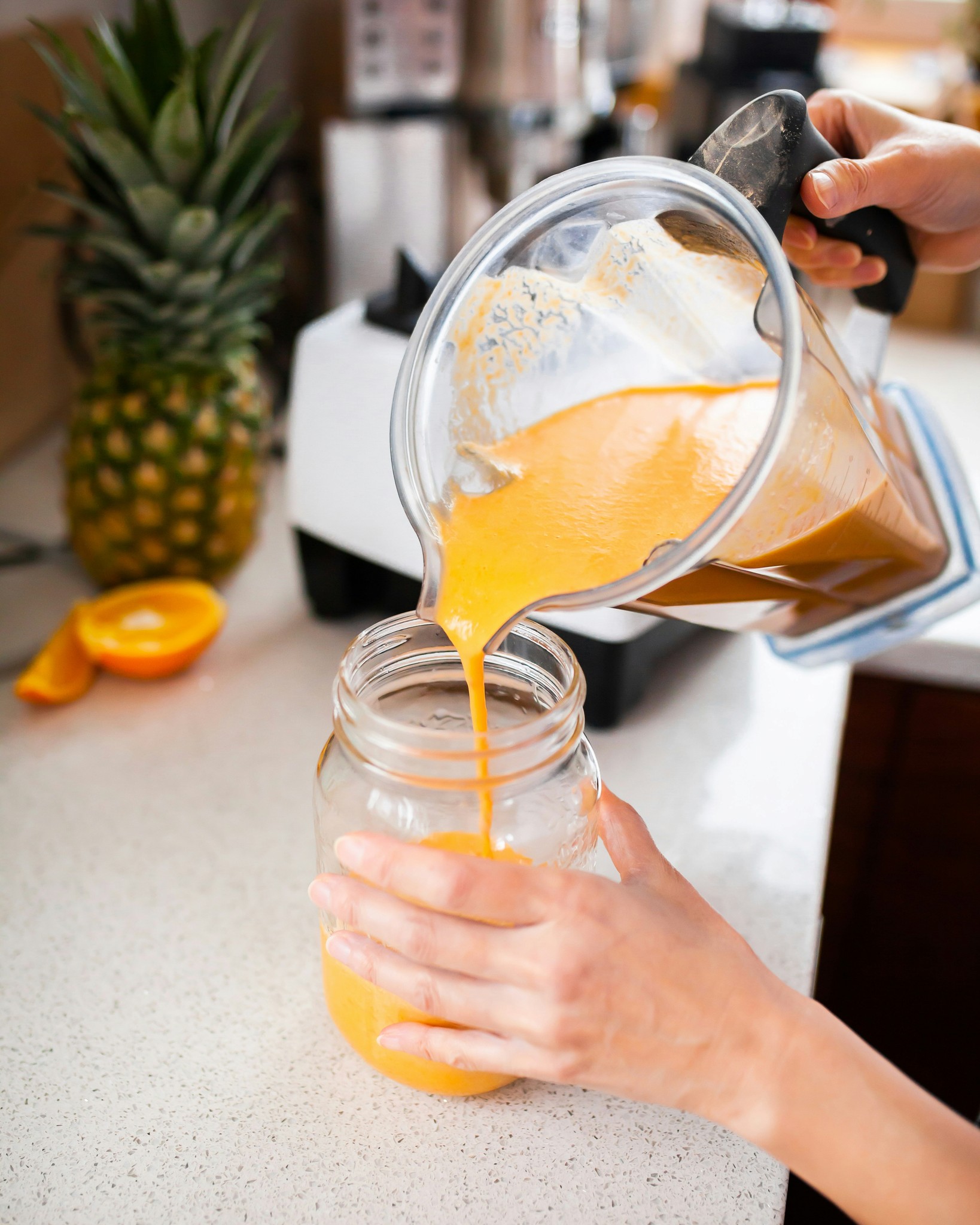 smoothie getting poured out of a blender