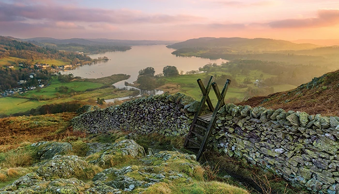 A view across popular tourist spot of the Peak district in Derbyshire