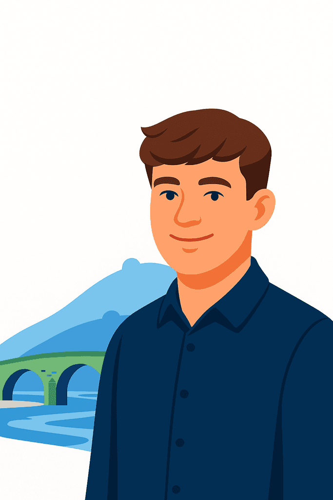 Illustration der Alten Brücke in Heidelberg in Blau- und Grüntönen – Webdesign aus Heidelberg