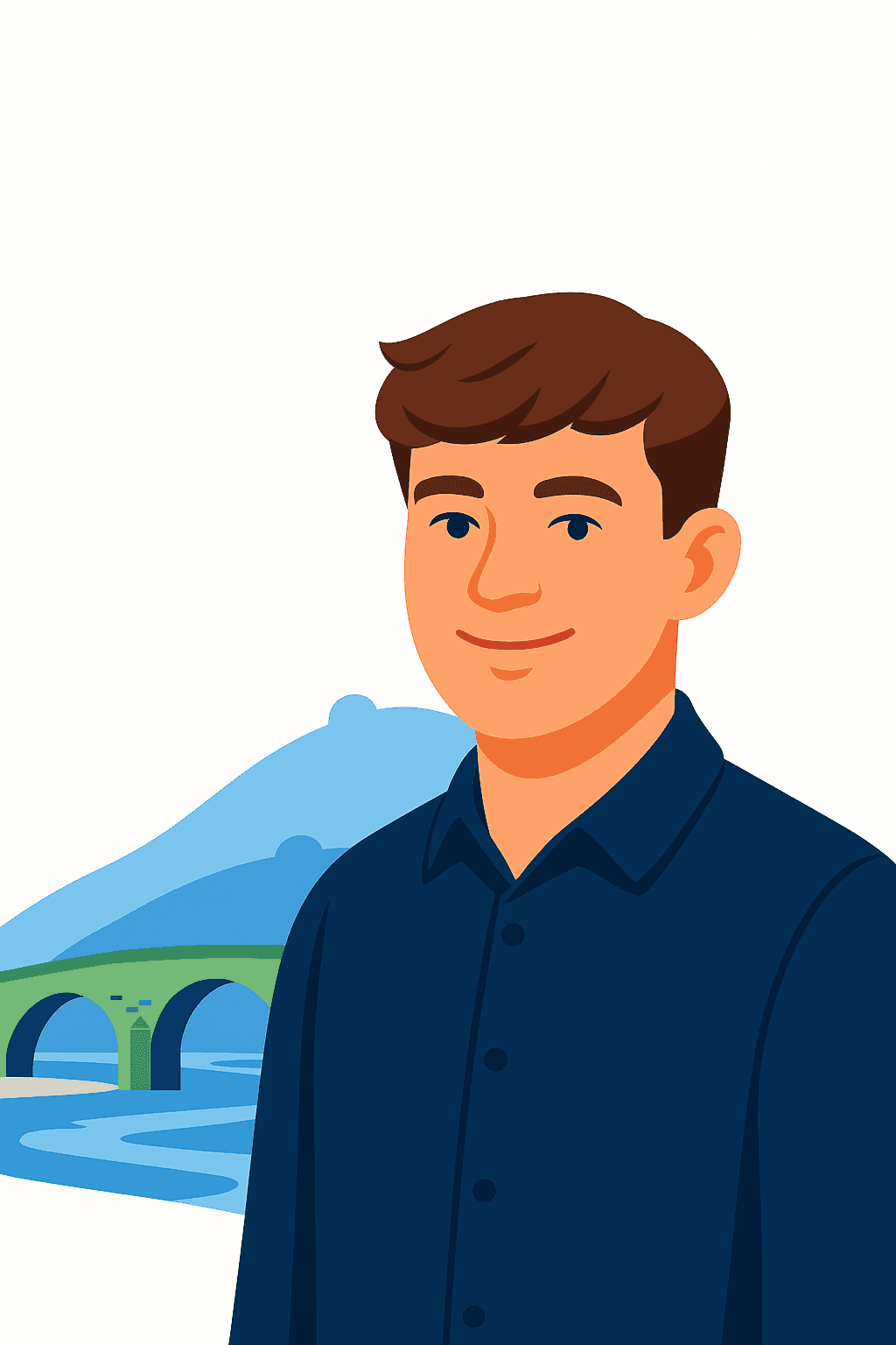 Illustration der Alten Brücke in Heidelberg in Blau- und Grüntönen – Webdesign aus Heidelberg