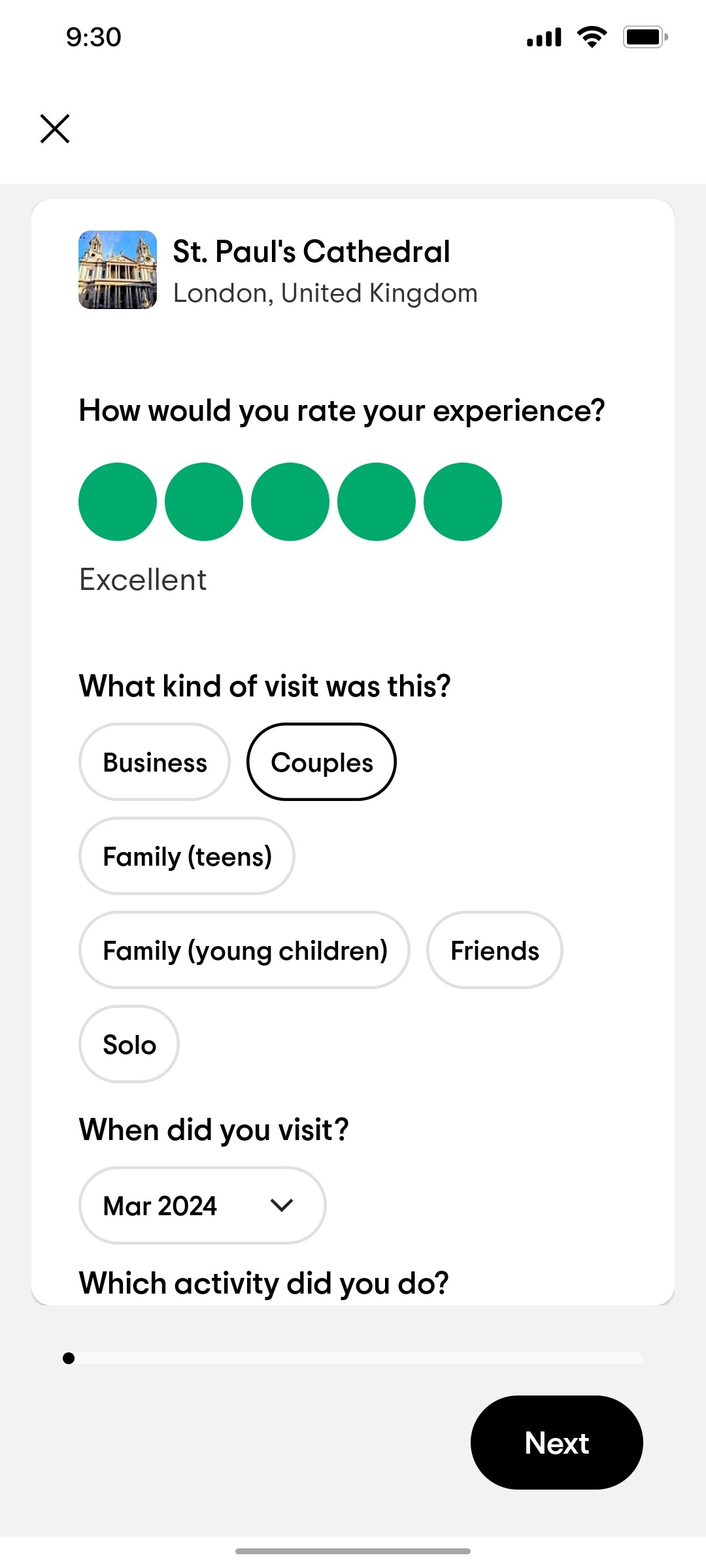 Tripadvisor Your experience Page Screen